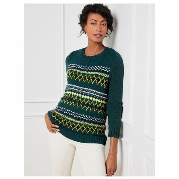 Talbots Long Sleeved Crew Neck Pullover Diamond Fair Isle Sweater Size M - Picture 1 of 6